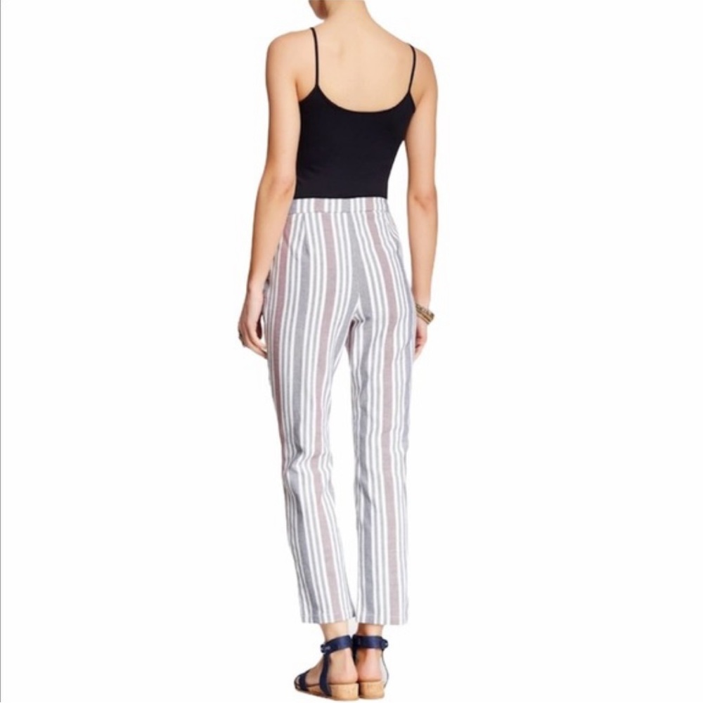 A24 Free People Striped Linen Pants‎ Pull On Side Zip Ankle